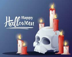 Halloween bandiera modello con cranio e candele. vettore sfondo per manifesti, volantini, striscioni.