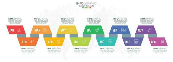 presentazione infografica timeline per 1 anno 12 mesi utilizzata per il concetto di business con 12 opzioni, passaggi e processi. vettore