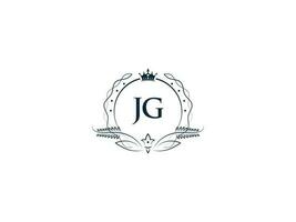 monogramma jg femminile azienda logo disegno, lusso jg gj reale corona logo icona vettore