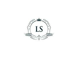femminile ls lusso corona logo, minimalista ls sl logo lettera vettore arte