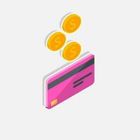 denaro contante ottenere un' banca carta rosa giusto Visualizza - bianca ictus con ombra icona vettore isometrico. cashback servizio e in linea i soldi rimborso. concetto di trasferimento i soldi, commercio elettronico, Salvataggio account.