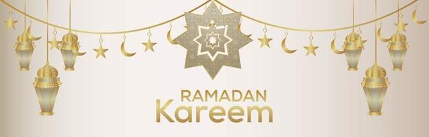banner o intestazione del festival islamico di ramadan kareem con lanterna dorata vettore