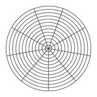 polare griglia di 9 segmenti e 12 concentrico cerchi. ruota di vita modello. cerchio diagramma di stile di vita equilibrio. istruire attrezzo. vettore vuoto polare grafico carta.