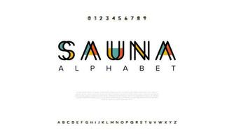 sauna astratto digitale tecnologia logo font alfabeto. minimo moderno urbano font per logo, marca eccetera. tipografia carattere tipografico maiuscolo minuscolo e numero. vettore illustrazione