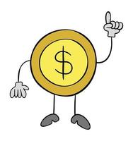 fumetto illustrazione vettoriale del personaggio mascotte moneta da un dollaro che si presenta