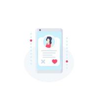 icona di vettore di app di incontri online con profilo ragazza in smartphone