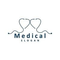 Salute logo, medico stetoscopio vettore, Salute cura linea disegno, icona silhouette illustrazione vettore