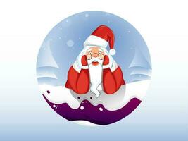 carino Santa Claus personaggio con carta tagliare natale albero su nevicata sfondo. può essere Usato come Natale saluto carta design. vettore