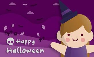 felice festa di halloween in stile art paper vettore