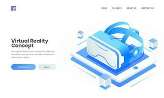 pubblicità sito web manifesto o atterraggio pagina design con 3d vr bicchieri su tavoletta schermo per virtuale la realtà concetto. vettore
