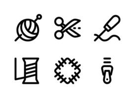 semplice set di icone di linea del vettore relative al cucito