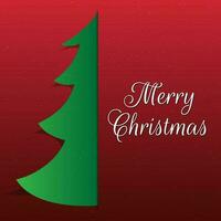 allegro Natale celebrazione saluto carta design con carta tagliare stile natale albero su rosso sfondo. vettore