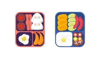 bento scatola logo. giapponese pranzo scatola. vario tradizionale asiatico cibo cartone animato stile vettore