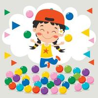 bambino divertente che gioca con palline colorate vettore