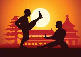 sport famoso di arte marziale di kung fu di boxe cinese vettore