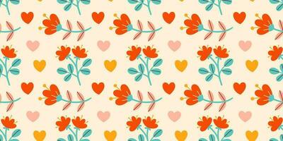 carino san valentino giorno senza soluzione di continuità modello. fiori, cuori. vettore illustrazioni per san valentino giorno, adesivi, saluto carte, eccetera.