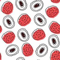 Doodle seamless pattern con litchi di frutta disegnati a mano su sfondo bianco vettore