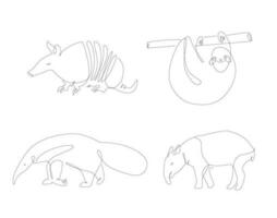uno linea animali a partire dal Sud America. insolito spezie linea arte. animale e lineare Vektor grafico. tapiro e formicaio vettore