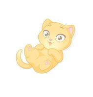 carino giocoso gattino allo zenzero sdraiato personaggio dei cartoni animati vettore isolato su sfondo bianco