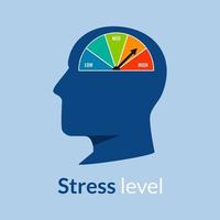 concetto di livello di stress con il simbolo della testa che indica ad alta illustrazione vettoriale