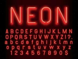 bar o casinò raggiante cartello elementi. rosso neon lettere e numeri con fluorescente leggero vettore illustrazione