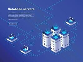 Banca dati server. digitale Banca dati server Rete. ospitando Tech sostegno. in linea nube Conservazione vettore isometrico illustrazione