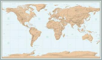 Vintage ▾ mondo carta geografica. retrò paesi confini su topografica o marino carta geografica. vecchio continenti navigazione mappe vettore illustrazione