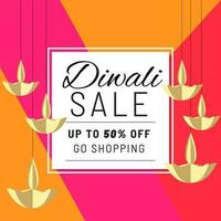 Diwali vendita manifesto o modello design con sconto offrire e carta tagliare sospeso olio lampada decorato su colorato sfondo. vettore