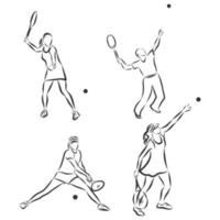 sagome di giocatori di tennis giocatore di tennis prato tennis illustrazione schizzo vettoriale