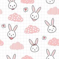 testa di coniglietto coniglio carino e fumetto rosa nuvola doodle seamless vettore