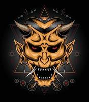 illustrazione maschera diavolo con simbolo sacro in stile giapponese vettore
