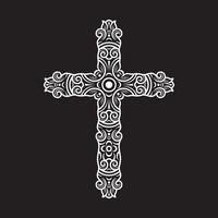 croce cristiana ornata su fondo nero vettore
