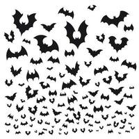 volante Halloween pipistrello. grotta pipistrelli gregge silhouette volare a cielo. pauroso vampiro flittermouse vettore sfondo illustrazione