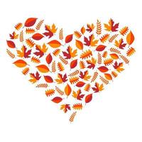 foglie autunnali a forma di cuore in stile cartone animato vettore