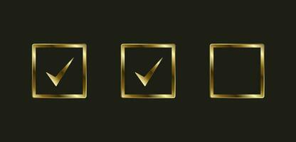 gruppo di tre selezione scatole nel d'oro dai un'occhiata e selezione simbolo, icona, marchio vettore illustrazione
