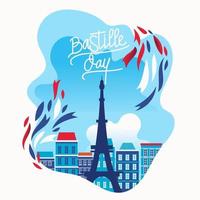 illustrazione felice giorno della bastiglia il concetto di giornata nazionale francese per biglietto di auguri vettore