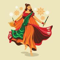 disegno vettoriale di donna che suona la danza garba per la notte di dussehra dandiya durante navratri