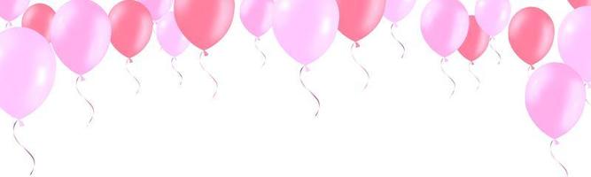 banner orizzontale con palloncini di elio rosa rosa vettore