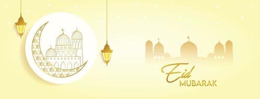 eid mubarak festeggia banner copertina biglietto di auguri post vacanza colore dorato design vettore