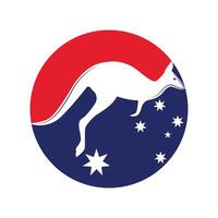 canguro salto logo modello vettore illustrazione dentro un' forma di cerchio australiano bandiera colori e stelle.