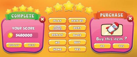 scena del menu di gioco di selezione del livello con pulsanti barra di caricamento e stelle pro vettore