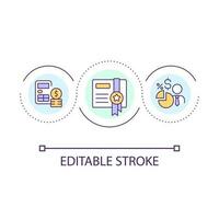 certificato contabile assistenza ciclo continuo concetto icona. aziendale bilancio calcolo. finanza astratto idea magro linea illustrazione. isolato schema disegno. modificabile ictus vettore