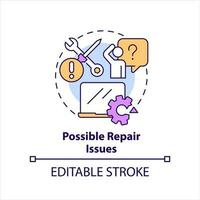 possibile riparazione problemi concetto icona. attrezzatura servizio. hardware Manutenzione astratto idea magro linea illustrazione. isolato schema disegno. modificabile ictus vettore