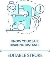 conoscere il tuo sicuro frenata distanza turchese concetto icona. commerciale autisti sicurezza astratto idea magro linea illustrazione. isolato schema disegno. modificabile ictus vettore