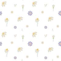 Vector seamless motivo floreale di margherite bianche e fiori viola su uno sfondo trasparente carta digitale delicata