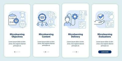 microapprendimento componenti leggero blu onboarding mobile App schermo. Procedura dettagliata 4 passaggi modificabile grafico Istruzioni con lineare concetti. ui, ux, gui modello vettore