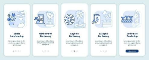 idee per giardinieri leggero blu onboarding mobile App schermo. Procedura dettagliata 5 passaggi modificabile grafico Istruzioni con lineare concetti. ui, ux, gui modello vettore