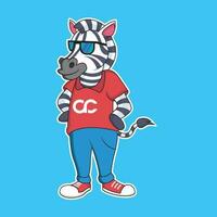 freddo zebra cartone animato. animale vettore icona illustrazione, isolato su blu sfondo