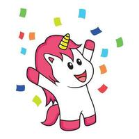 il unicorno è festeggiare felicità. animale vettore cartone animato isolato su bianca sfondo
