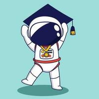 carino cartone animato astronauta Tenere un' la laurea cap. vettore illustrazione nel cartone animato stile.